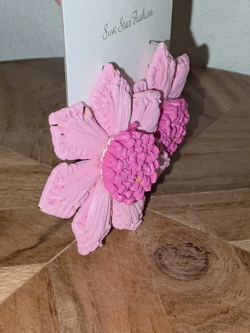 Pink Floral Statement Rafia Earrings In Pink With Fuchsia